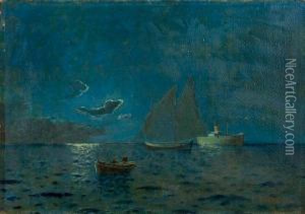 Moonlight Sailing Oil Painting - Emilios Prosalentis