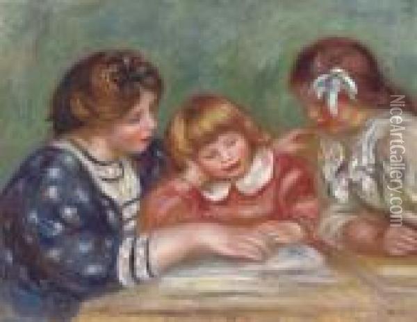 La Lecon (bielle, L'institutrice Et Claude Renoir Lisant) Oil Painting - Pierre Auguste Renoir