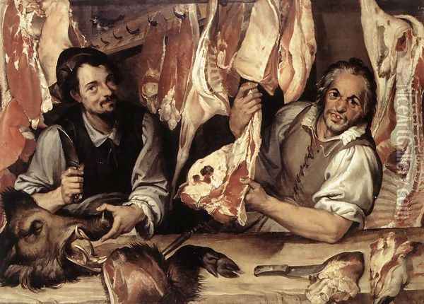 The Butcher's Shop 1580s Oil Painting - Bartolomeo Passerotti