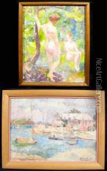 Nudes In A Forest Clearing; Bermuda Harbor, 1936 (2) Oil Painting - Paul Jean Martel