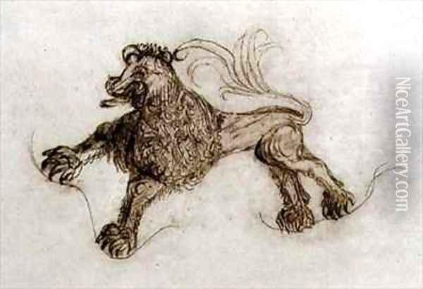 Grotesque of a Lion Oil Painting - Filippo (Il Napoletano) D'Angeli