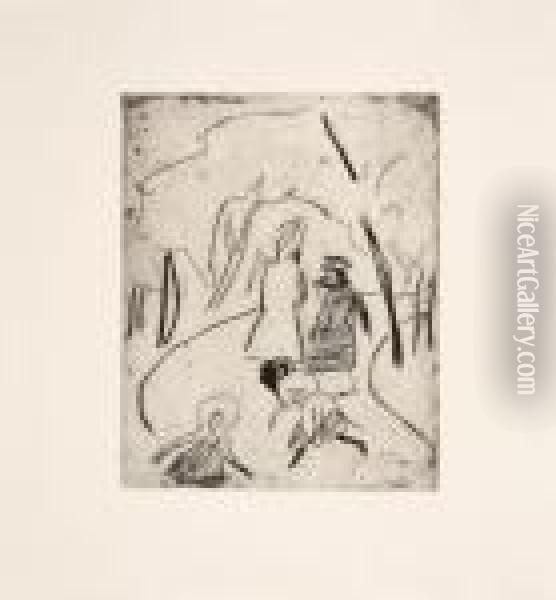Spielende Kinder Mit Begleiterin Im Grossen Garten Oil Painting - Ernst Ludwig Kirchner