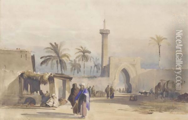 Figures By A Gateway, Cairo Oil Painting - William James Muller