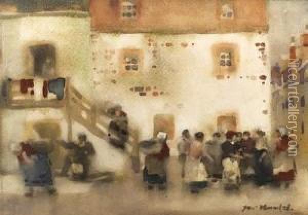 After The Service; The Roup; And Fisherwomen Gossiping(illustrated) Oil Painting - James Watterston Herald