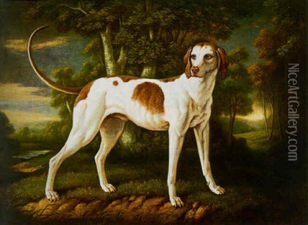 A Hound In A Landscape Oil Painting - Jacques Charles Oudry