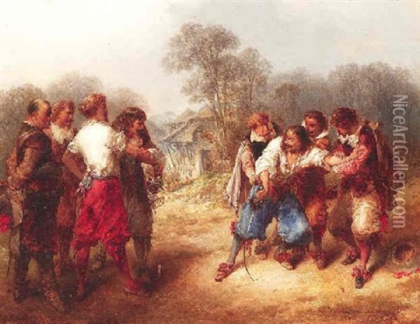 Das Duell. Kampfende Musketiere Mit Ihren Begleitern Am Waldesrand Oil Painting - Peter Rudolf Karl Herbstoffer