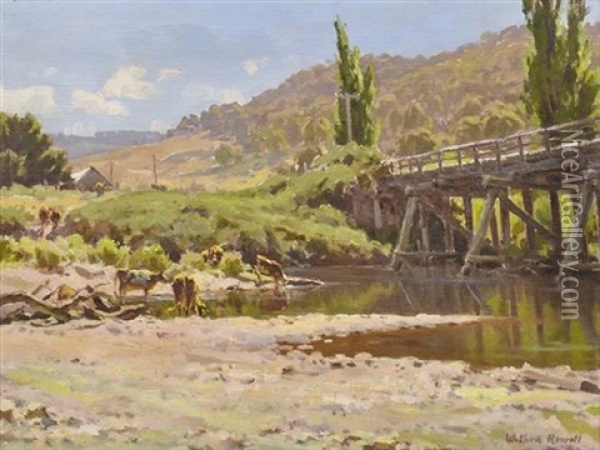 Cattle Drinking Oil Painting - William Nicholas Rowell