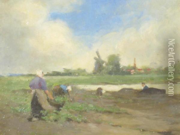 Figures In Fields, Holland Oil Painting - J.S. Davidson