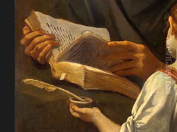 Saint Matthew and the Angel (detail) 1645-48 Oil Painting - Simone Cantarini (Pesarese)