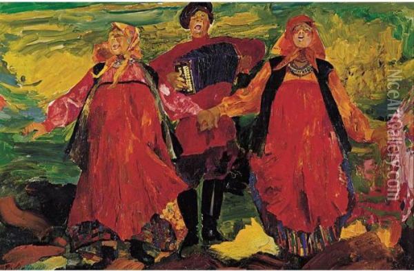 Russian Peasants Singing Oil Painting - Philippe Andreevitch Maliavine