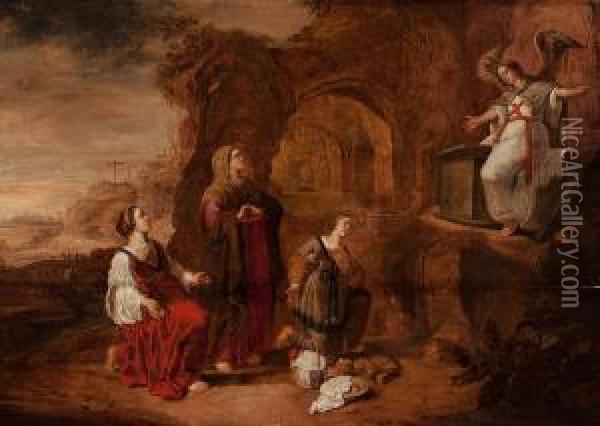 Las Tres Marias Ante El Sepulcro Oil Painting - Abraham van Cuylenborch