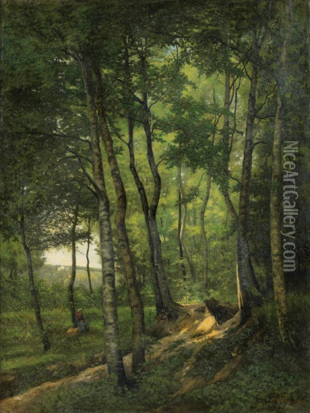 La Foret De Marly-le-roy [ ; The Forest Of Marly-le-roy ; Oil On Canvas Signed And Dated 1877] Oil Painting - Georges Rodrigues-Henriquez