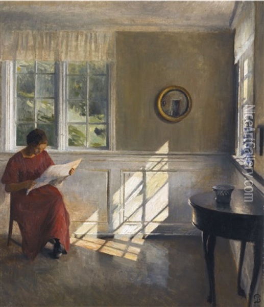 A Sunlit Interior Oil Painting - Peter Vilhelm Ilsted