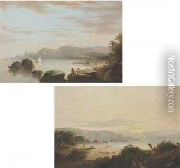 The Bay Of Srigonjo, Java; And The Northcoast Of Java Near The Residence Japaro Oil Painting - Abram Salm