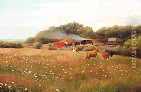 Cattle in a Meadow Oil Painting - William Sidney Cooper