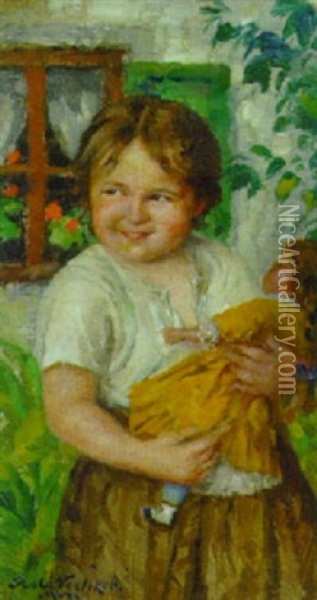 Madchen Mit Puppe Oil Painting - Robert Voelcker