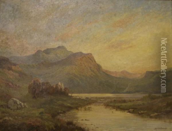 A View Of A Highland Loch Oil Painting - Alfred de Breanski