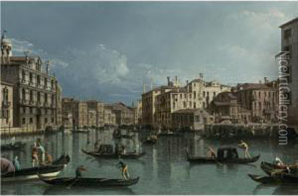 The Grand Canal, Looking North 
From The Palazzo Contarini Dagli Scrigni To The Palazzo Rezzonico Oil Painting - Bernardo Bellotto