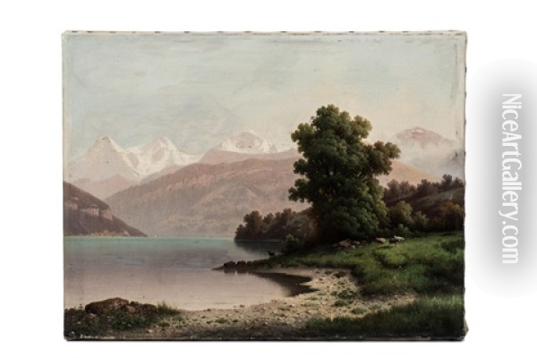 Rive Du Lac De Thoune Avec Chevres Oil Painting - Gustave Dore