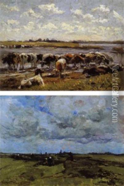 Vaches Au Bord D'une Riviere Oil Painting - Franz Courtens
