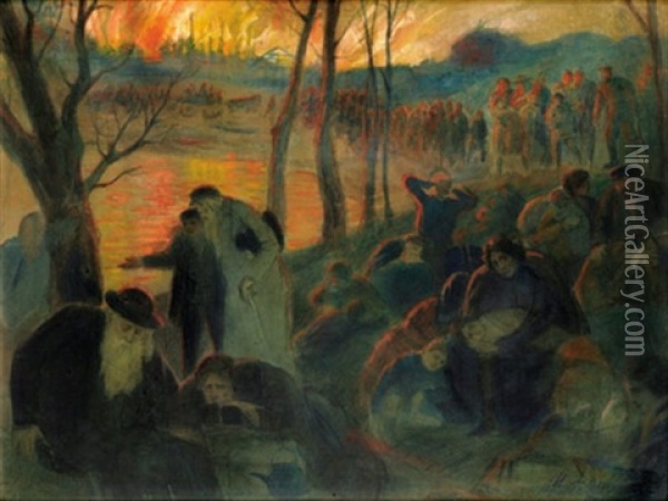Pogrom Oil Painting - Isaak Lwowitsh Asknasij