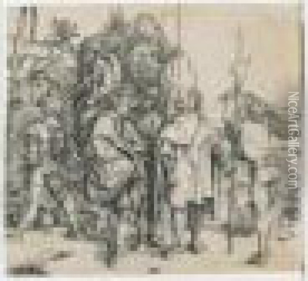 Five Soldiers And A Turk On Horseback (bartsch 88; Meder; Hollstein 81) Oil Painting - Albrecht Durer