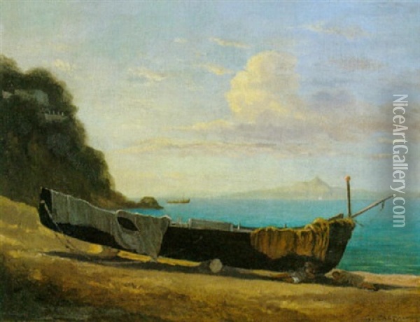 Fischerboot An Sudlicher Meereskuste Oil Painting - Gustave Eugene Castan