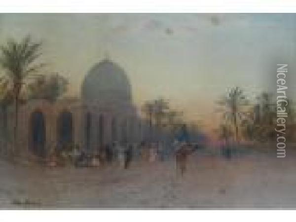Arabs By A Temple, Sunset Oil Painting - John Jnr. Varley