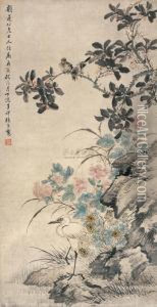 Flower And Bird Oil Painting - Zhang Xiong