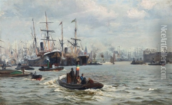 Antwerpen Havn, En Skyet Dag Oil Painting - Vilhelm Karl Ferdinand Arnesen