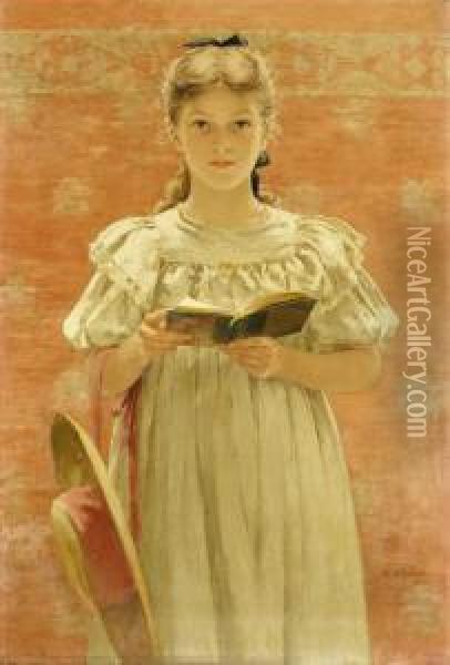 Girl Standing With Book Oil Painting - Walter MacEwen