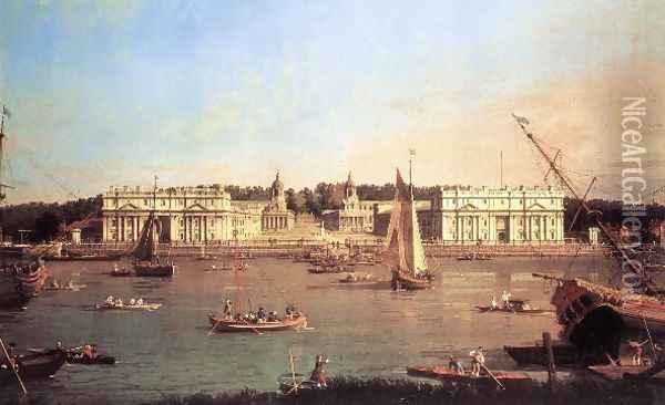 London Greenwich Hospital From The North Bank Of The Thames Oil Painting - (Giovanni Antonio Canal) Canaletto
