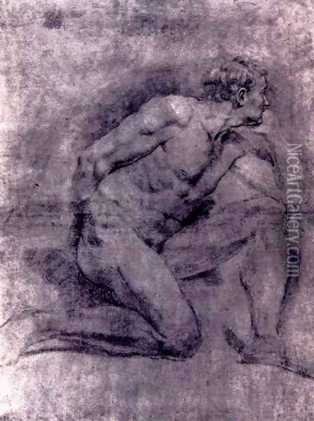 An Academic Study Of A Seated Male Nude (verso) Oil Painting - Gabriel Francois Doyen