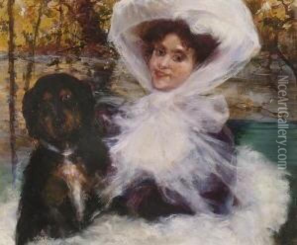 Junge Dame Mit Hund. Oil Painting - Giovanni Boldini