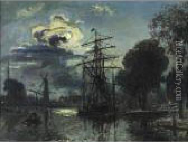 Canal Au Clair De Lune Oil Painting - Johan Barthold Jongkind