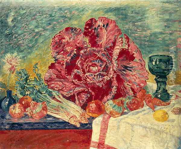 The Red Cabbage, 1925 Oil Painting - James Ensor
