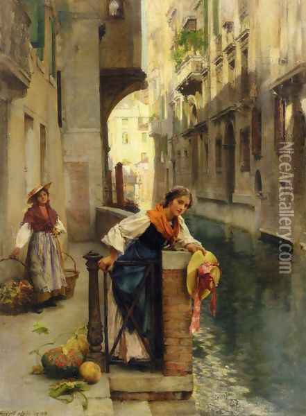 Fruit Sellers from the Islands, Venice Oil Painting - David Roberts