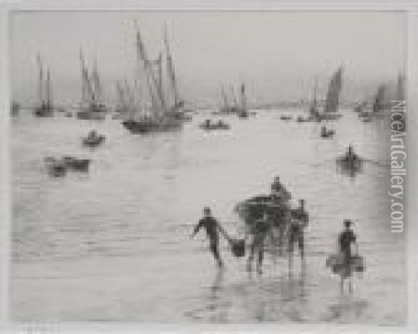 Landing Oysters, Cancale Oil Painting - William Lionel Wyllie