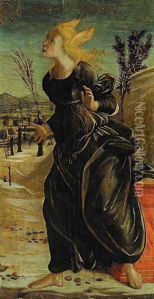 A female Saint in a landscape Oil Painting - Pietro di Francesco degli Orioli