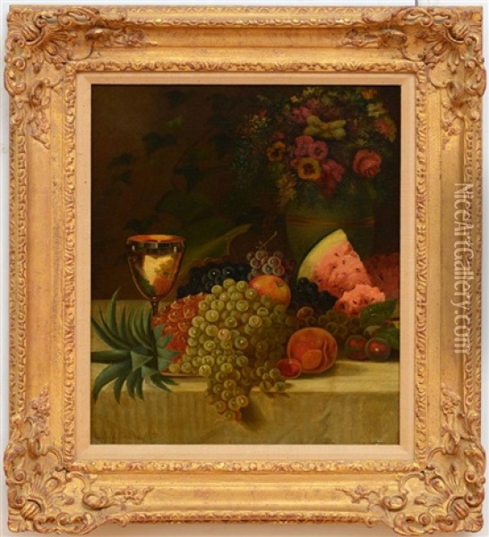 Still Life With Fruit And Flowers Oil Painting - William Merritt Chase