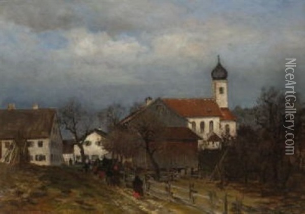 Oberbayerisches Dorf Im Winter Oil Painting - Anders Andersen-Lundby