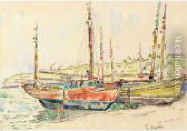 Barques Sur La Berge Oil Painting - Paul Signac