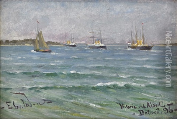 Victoria And Albert - Jungfrufjarden Vid Dalaro Med Saltholmen I Bakgrunden Oil Painting - Edvard (Edouard) Westman