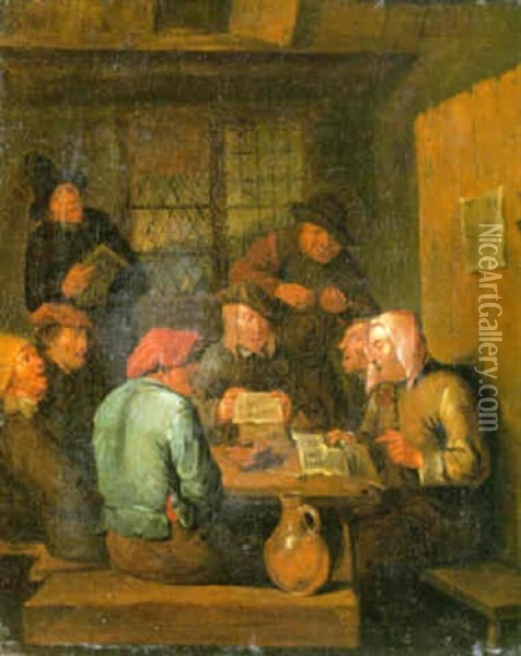 Boers Singing In A Tavern Interior Oil Painting - Egbert van Heemskerck the Elder