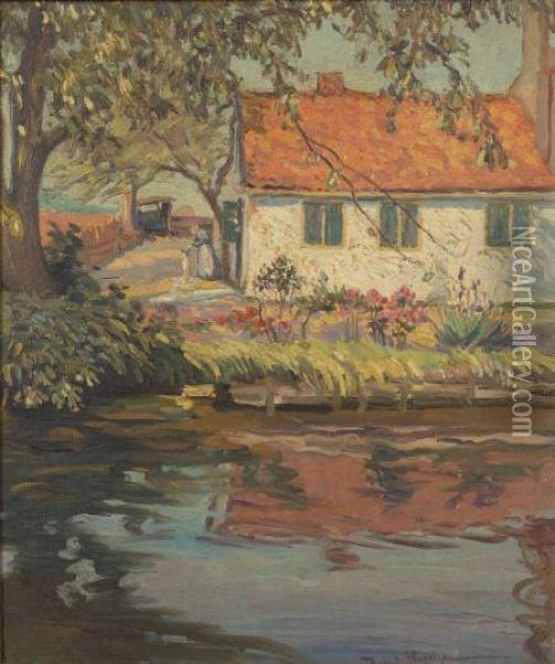 Cottage View Oil Painting - Robert Bartholow Harshe