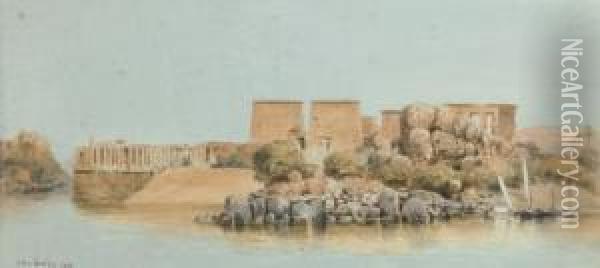 Feluccas Moored Before The Island Of Philae, Egypt Oil Painting - John Jnr. Varley