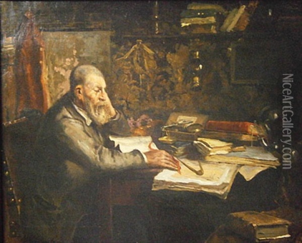Man In Studeerkamer Oil Painting - Ernest Jean Joseph Godfrinon