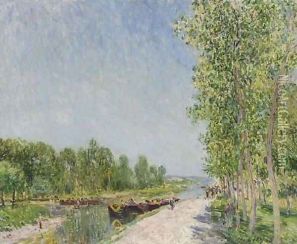 Sur le bord du canal du Loing Oil Painting - Alfred Sisley