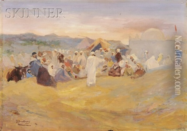 View Of A North African Gathering (study) Oil Painting - Jose Benlliure Y Gil