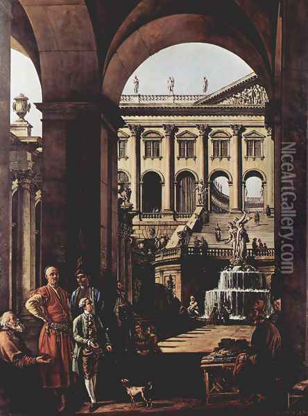 Capriccio, large Fontaine in Vojoda Potocki Oil Painting - (Giovanni Antonio Canal) Canaletto